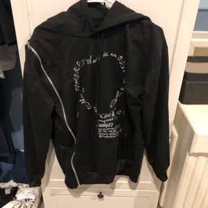 Left sleeve zip of black hoodie
